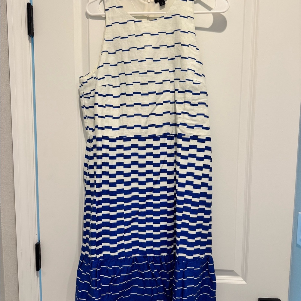 Ann Taylor Cream and Blue Patterned Dress